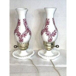 Hurricane Lamps Electric Vintage Milk Glass 13” Transferware Keyed Switches